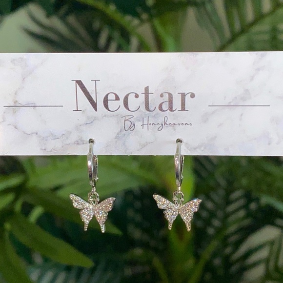 925 Sterling Silver Butterfly Huggie Earrings - Picture 3 of 4